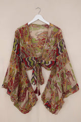 Venus Vintage Cotton Wrap Top - Vibrant Patchwork Print - Size M/L