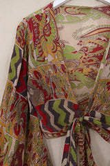 Venus Vintage Cotton Wrap Top - Vibrant Patchwork Print - Size M/L