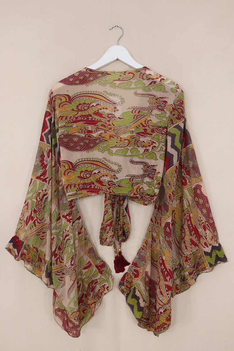 Venus Vintage Cotton Wrap Top - Vibrant Patchwork Print - Size M/L