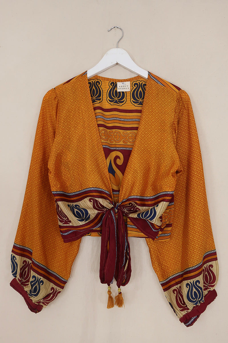 Lola Wrap Top - Gold Graphic Print - Size M/L