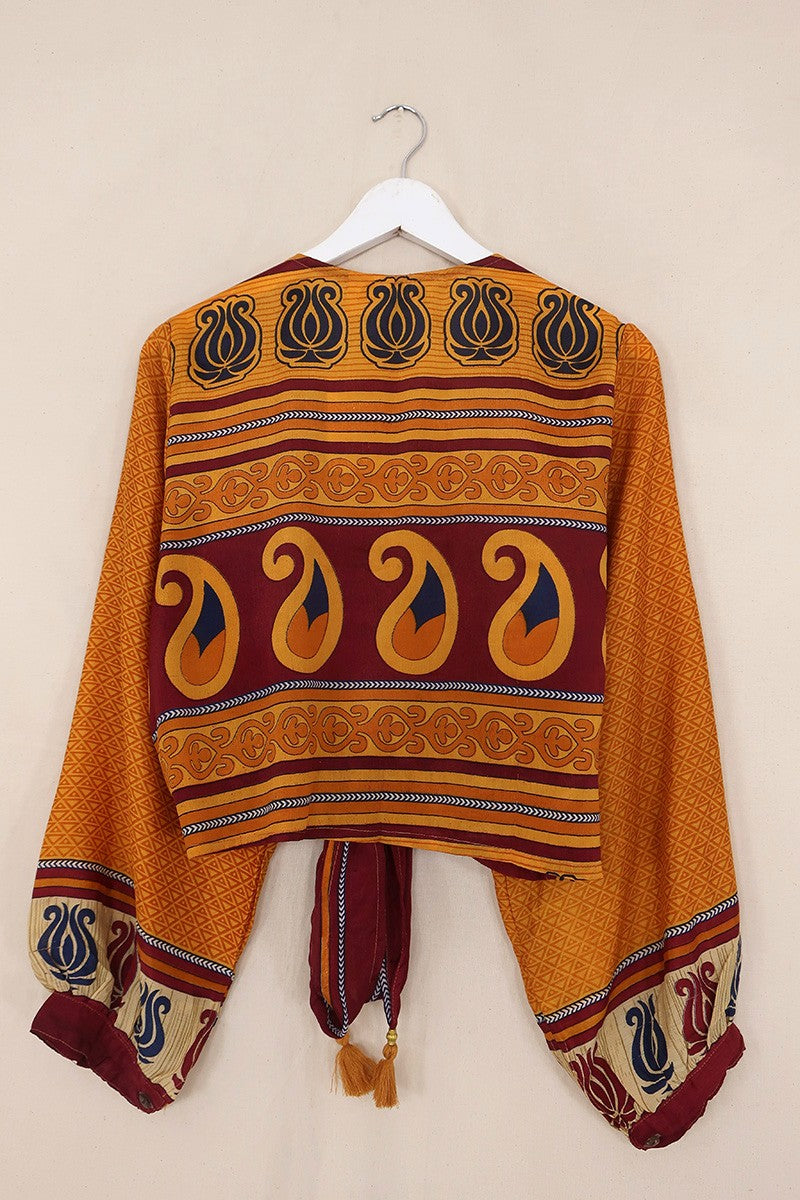 Lola Wrap Top - Gold Graphic Print - Size M/L