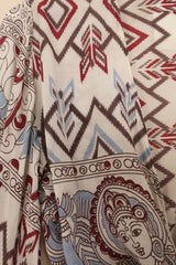 Venus Vintage Cotton Wrap Top - White with Muted Diamonds - Size S/M