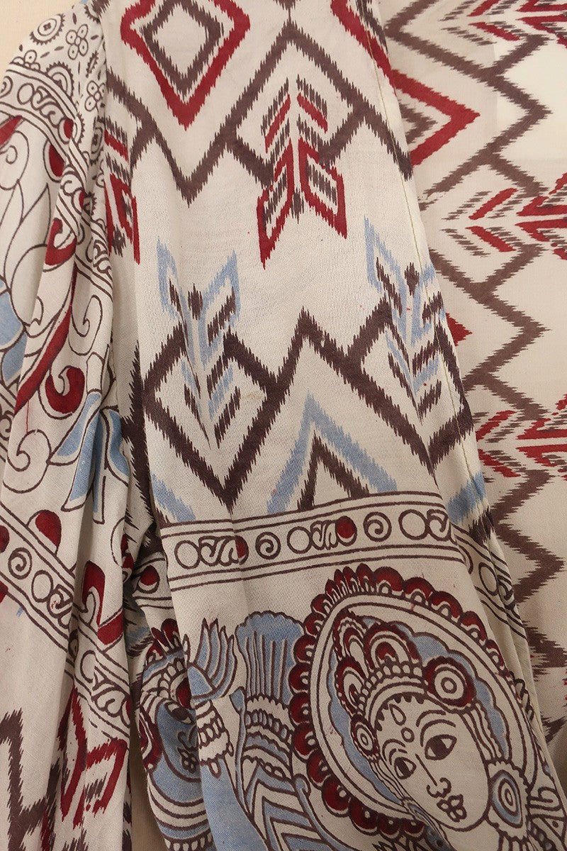 Venus Vintage Cotton Wrap Top - White with Muted Diamonds - Size S/M