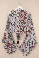 Venus Vintage Cotton Wrap Top - White with Muted Diamonds - Size S/M