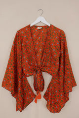 Gemini Wrap Top - Tiger Orange Floral - Size S/M