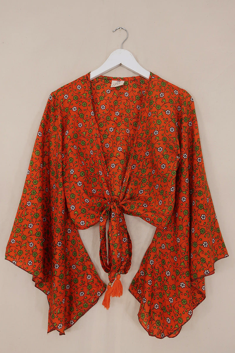 Gemini Wrap Top - Tiger Orange Floral - Size S/M