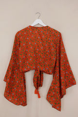 Gemini Wrap Top - Tiger Orange Floral - Size S/M