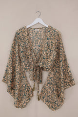 Gemini Wrap Top - Blue Topaz Floral - Size S/M