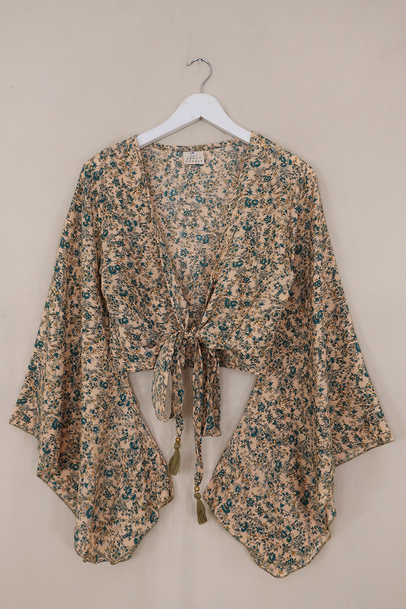 Gemini Wrap Top - Blue Topaz Floral - Size S/M