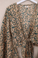 Gemini Wrap Top - Blue Topaz Floral - Size S/M