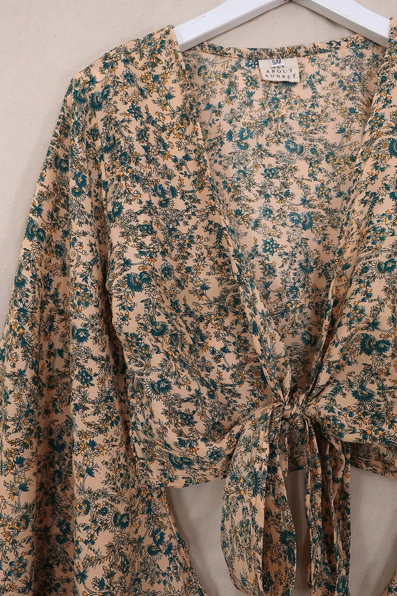 Gemini Wrap Top - Blue Topaz Floral - Size S/M