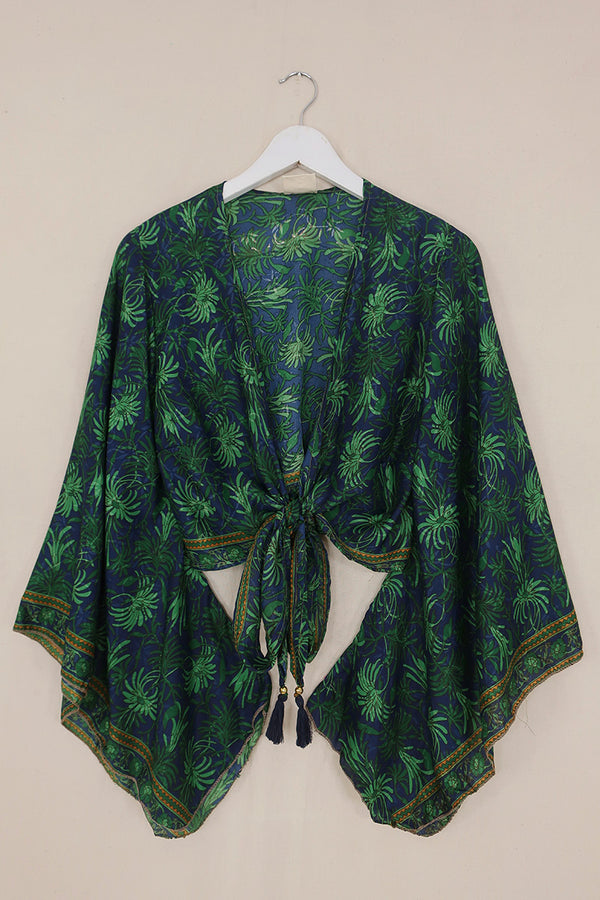 Gemini Wrap Top - Navy & Green Tropical Floral - Size S/M