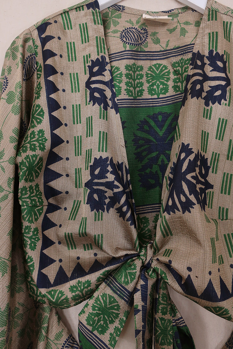 Gemini Wrap Top - Emerald & Sapphire Paisley Garden - Size S/M