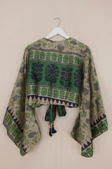 Gemini Wrap Top - Emerald & Sapphire Paisley Garden - Size S/M