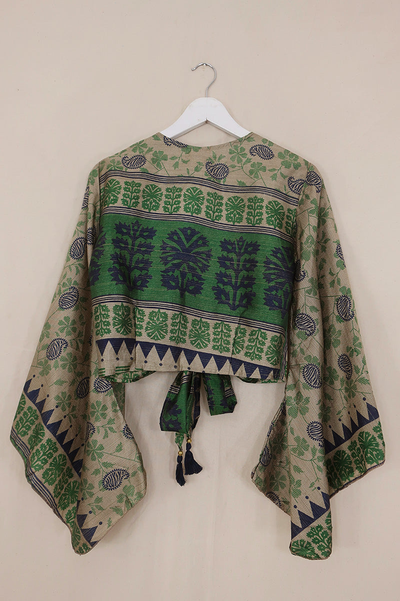 Gemini Wrap Top - Emerald & Sapphire Paisley Garden - Size S/M