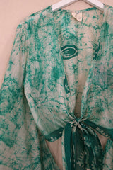 Gemini Pure Silk Wrap Top - Aqua Blue Batik - Size S/M