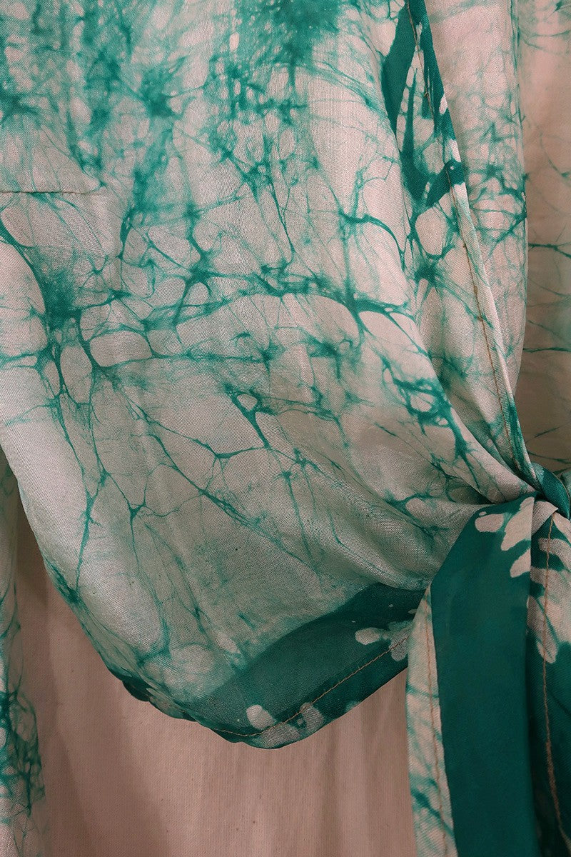 Gemini Pure Silk Wrap Top - Aqua Blue Batik - Size S/M