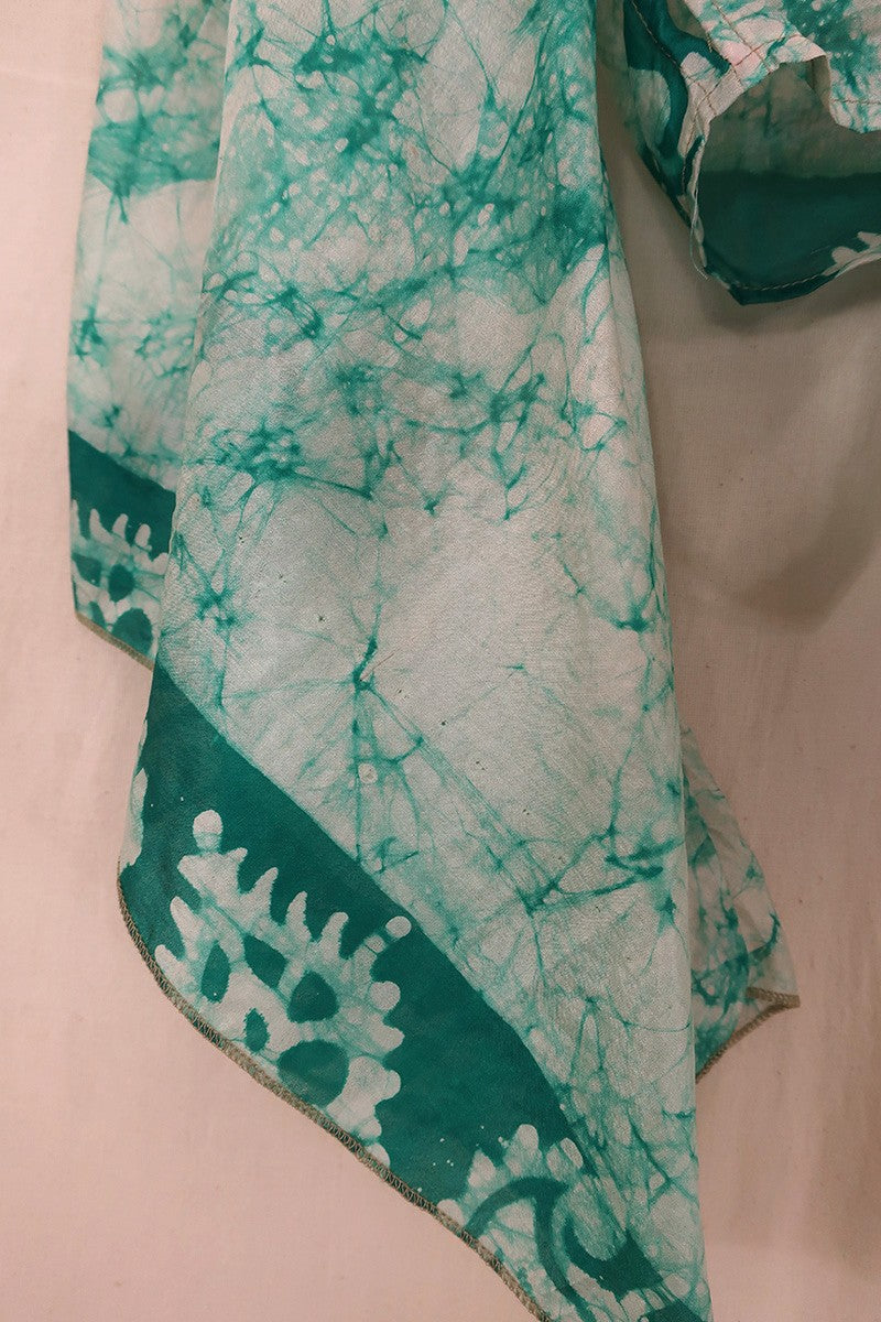 Gemini Pure Silk Wrap Top - Aqua Blue Batik - Size S/M