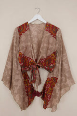 Gemini Pure Silk Wrap Top - Fawn & Precious Stones Floral - Size S/M