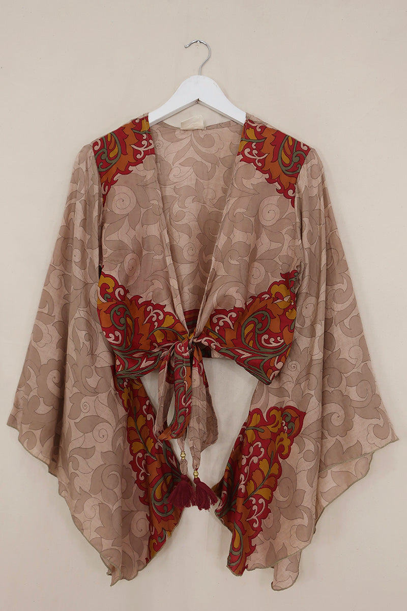 Gemini Pure Silk Wrap Top - Fawn & Precious Stones Floral - Size S/M