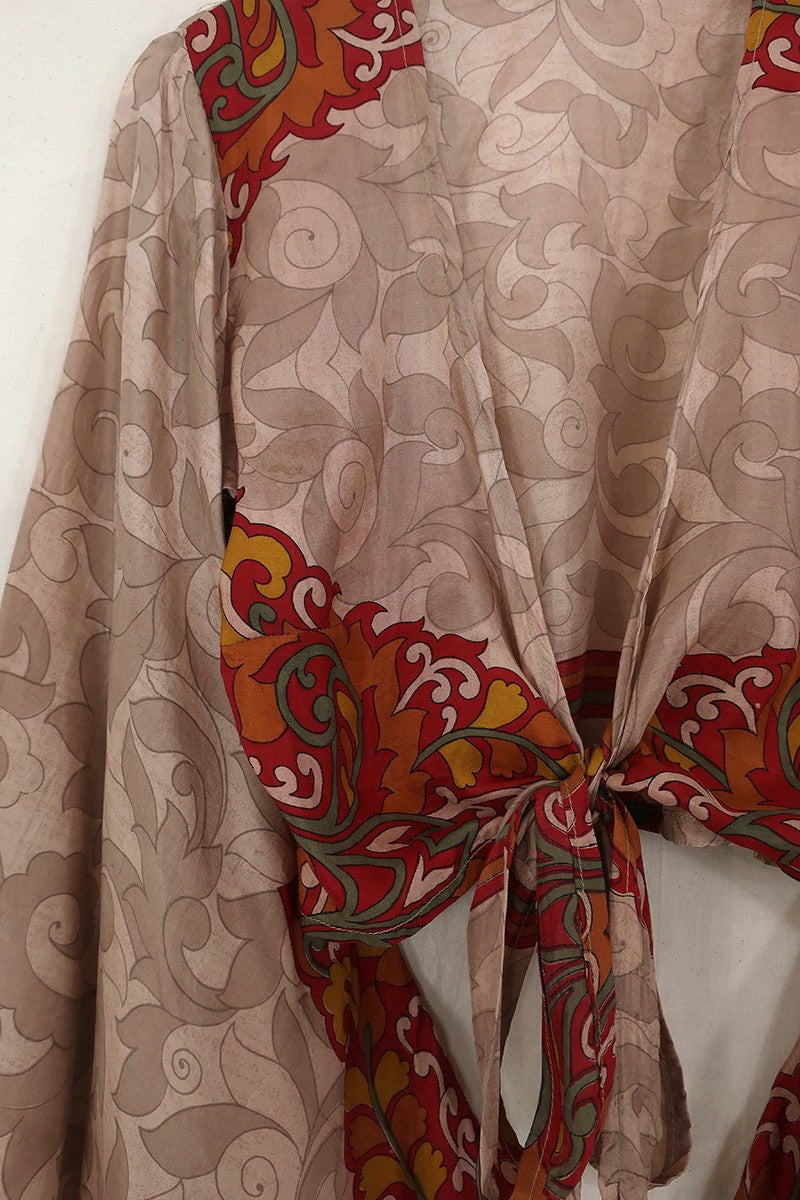 Gemini Pure Silk Wrap Top - Fawn & Precious Stones Floral - Size S/M