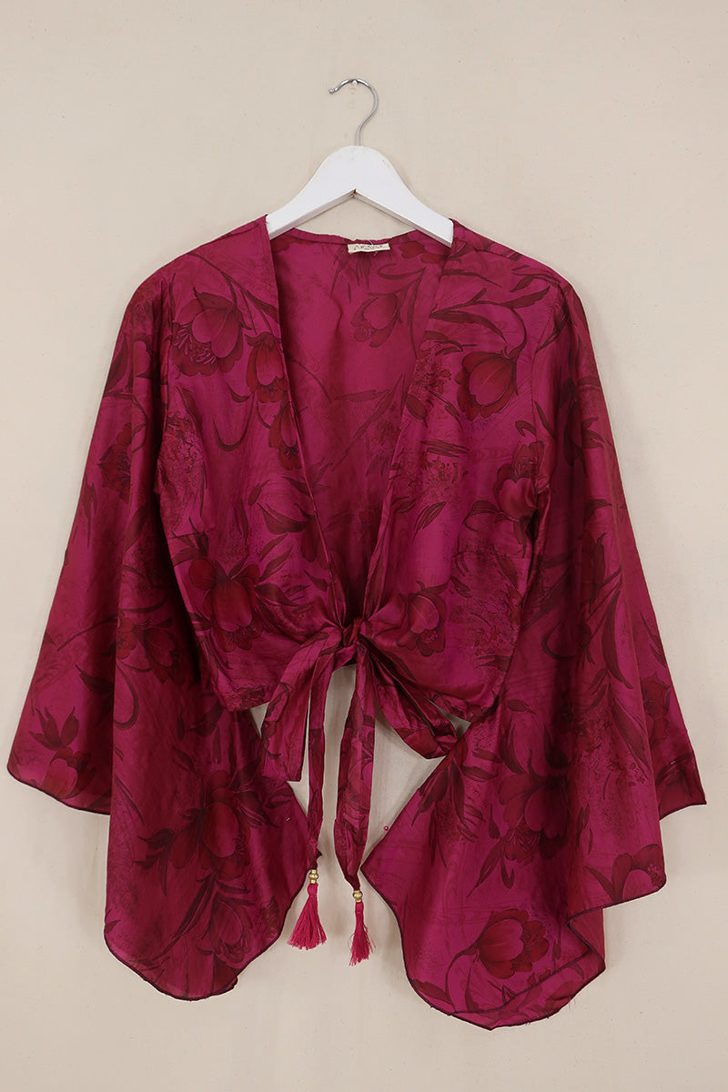 Gemini Pure Silk Wrap Top - Midnight Dreams Pink - Size S/M