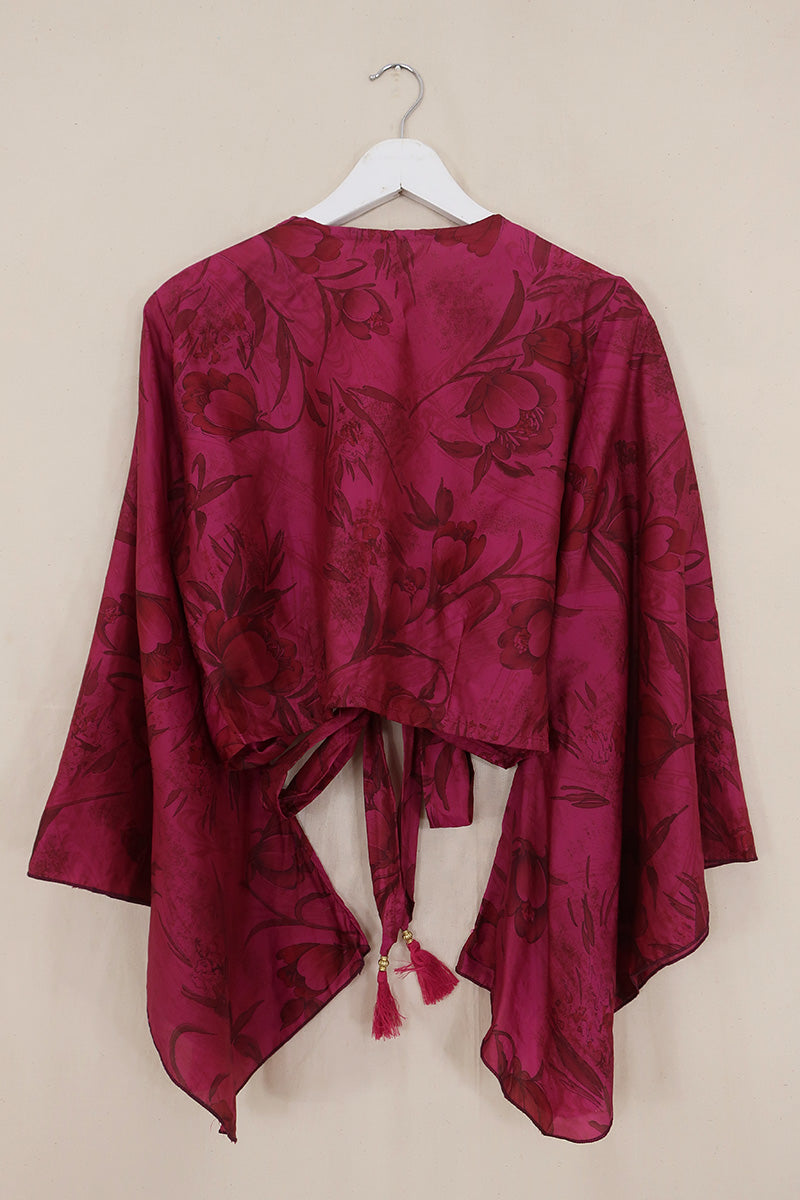 Gemini Pure Silk Wrap Top - Midnight Dreams Pink - Size S/M
