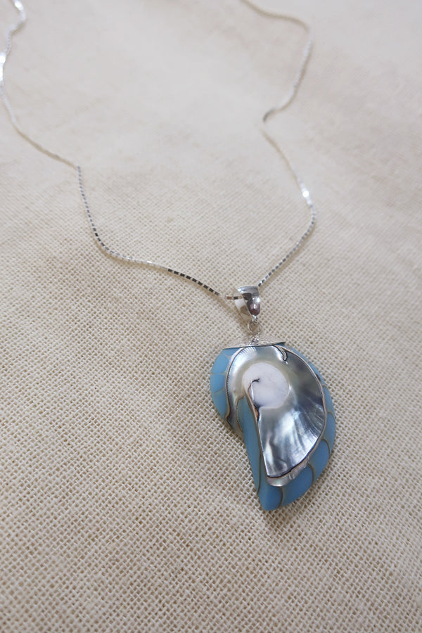 True Blue Fossil Shell 925 Silver Necklace by All About Audrey