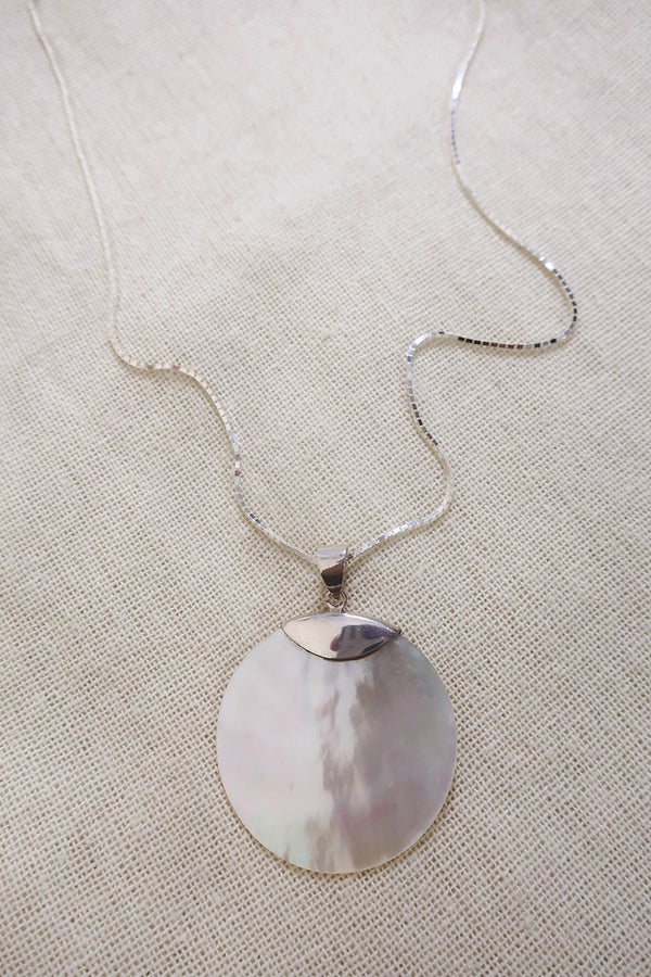Large Mother of Pearl Pendant 925 Silver Necklace