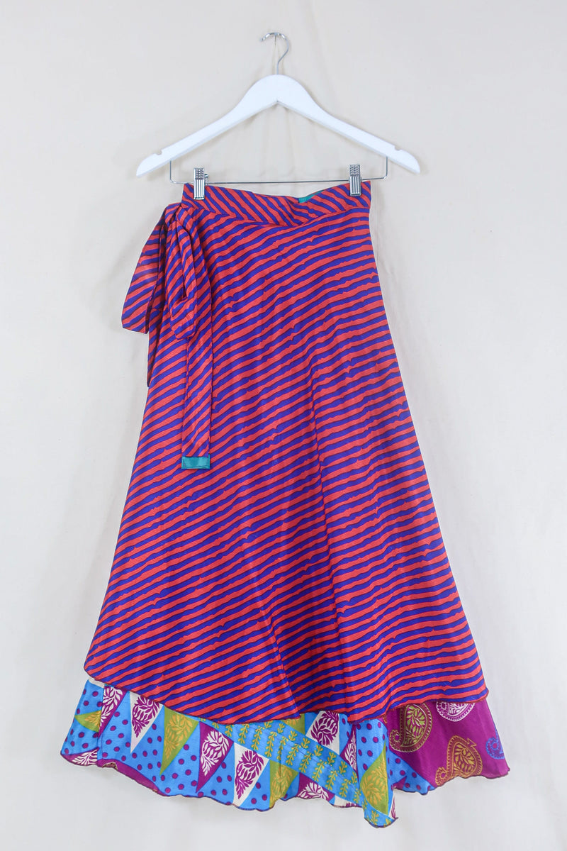 River Reversible Wrap Skirt - Vibrant Paisley Motifs - Vintage Indian Pure Silk - Free Size