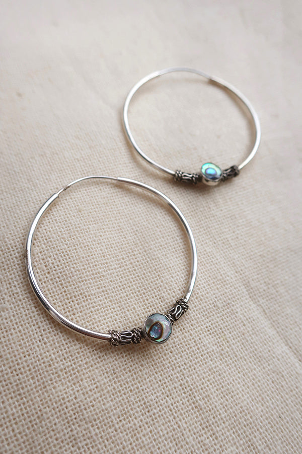 Abalone Jewelled Hoops in 925 Silver by All About Audrey