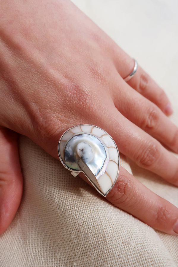 Angelic White Fossil Shell Ring in 925 Silver by All About Audrey