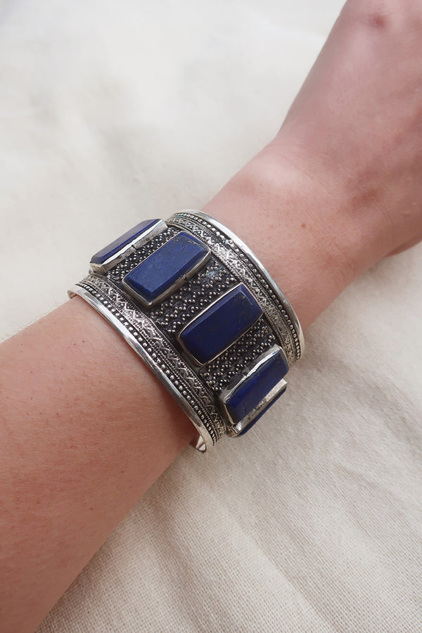 Turkish Silver Plated Brass Bangle with a Lapis Lazuli Sequence by All About Audrey