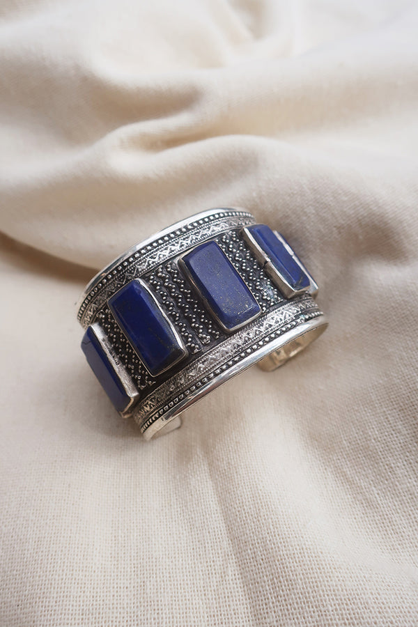 Turkish Silver Plated Brass Bangle with a Lapis Lazuli Sequence by All About Audrey
