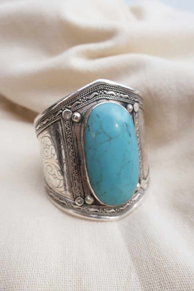 Turkish Silver Plated Brass Bangle with Reconstituted Turquoise by All About Audrey