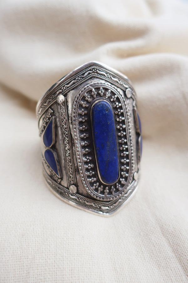 Turkish Seven Stone Silver Plated Brass Bangle with Lapis Lazuli by All About Audrey