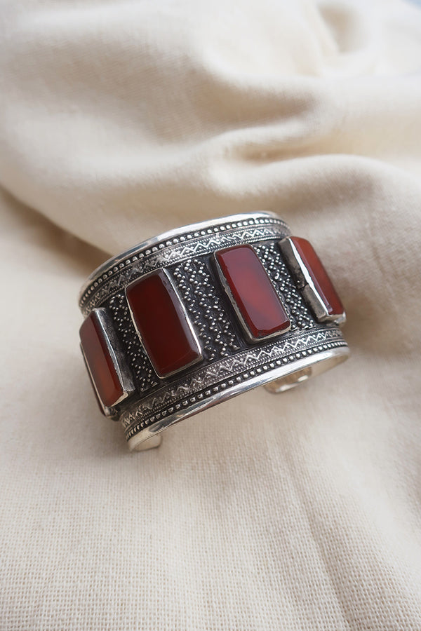 Turkish Silver Plated Brass Bangle with a Carnelian Sequence by All About Audrey