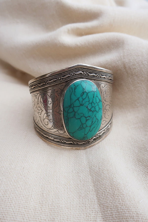 Turkish Silver Plated Brass Bangle with Reconstituted Turquoise Green by All About Audrey