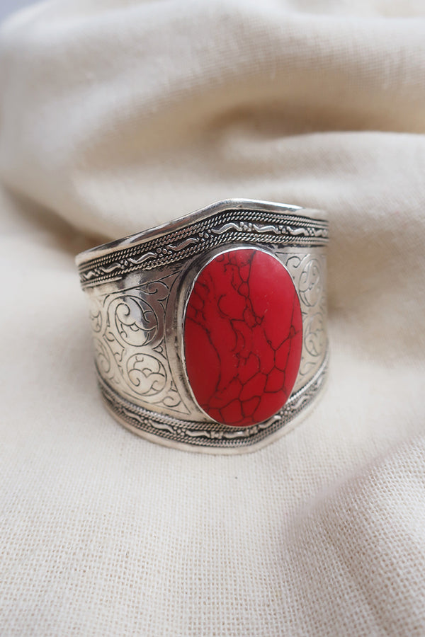 Turkish Silver Plated Brass Bangle with Reconstituted Coral by All About Audrey