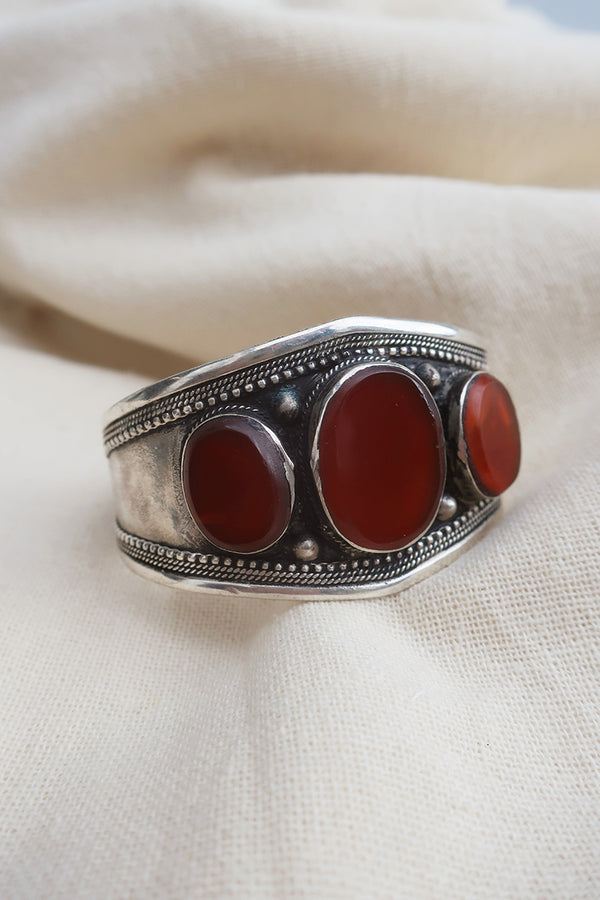 Turkish Triple Stone Silver Plated Brass Bangle with Carnelian by All About Audrey