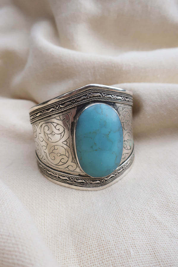 Turkish Silver Plated Brass Bangle with Reconstituted Turquoise by All About Audrey