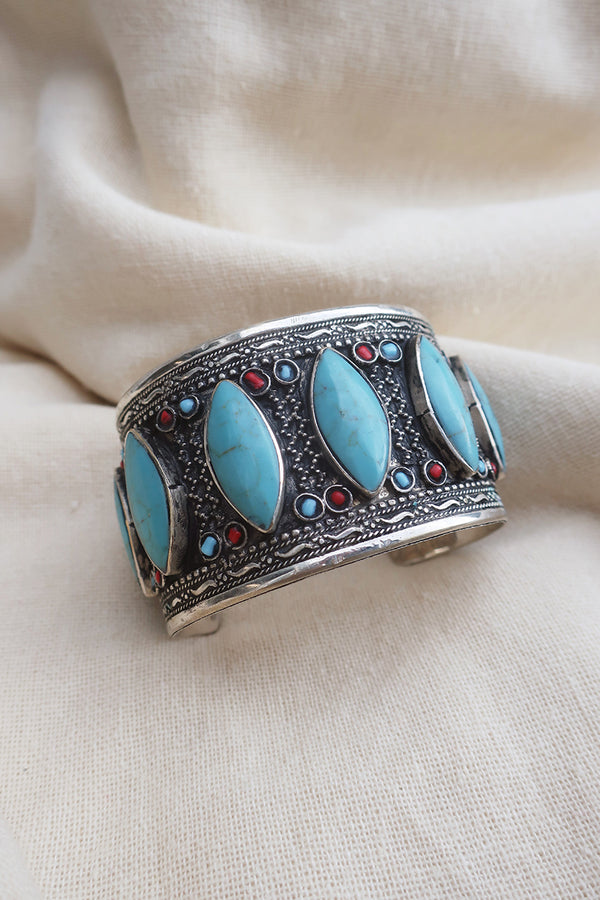 Turkish Silver Plated Brass Bangle with Reconstituted Turquoise Petals by All About Audrey