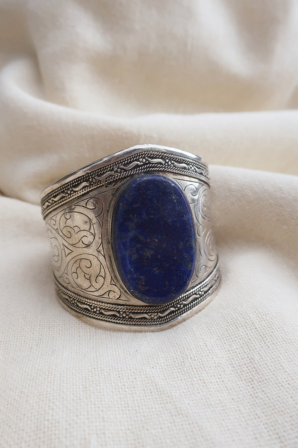 Turkish Silver Plated Brass Bangle with Lapis Lazuli by All About Audrey