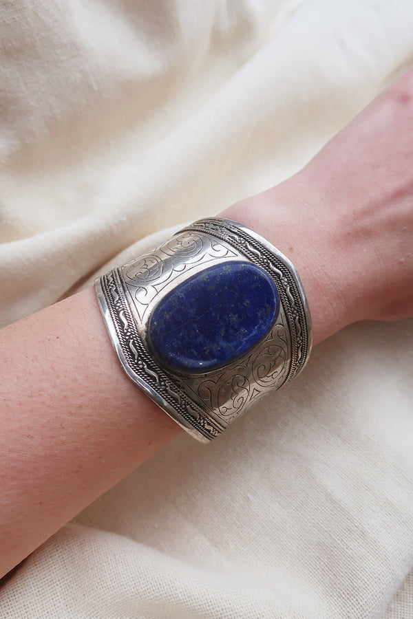 Turkish Silver Plated Brass Bangle with Lapis Lazuli by All About Audrey