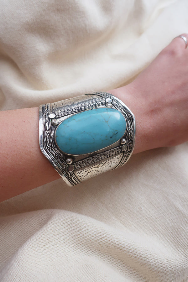 Turkish Silver Plated Brass Bangle with Reconstituted Turquoise by All About Audrey