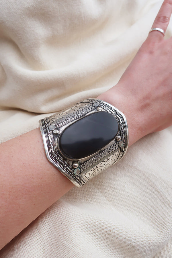 Turkish Silver Plated Brass Bangle with Black Onyx by All About Audrey