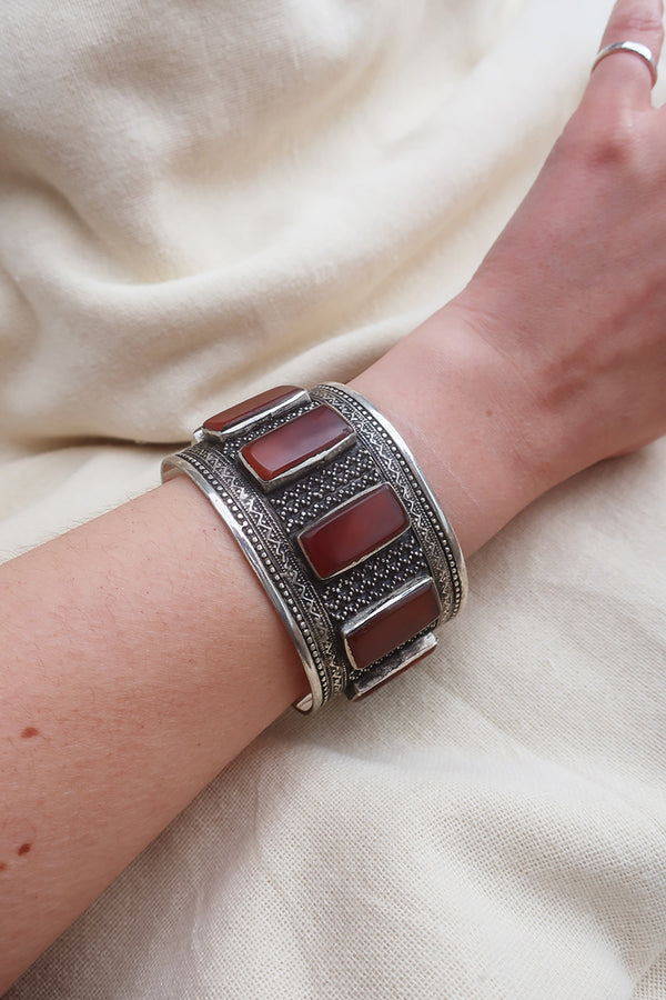 Turkish Silver Plated Brass Bangle with a Carnelian Sequence by All About Audrey