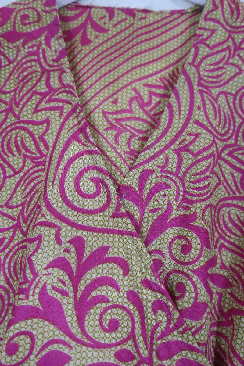 Venus Midi Wrap Dress - Fiery Pink Paisley Stamps - Size S/M