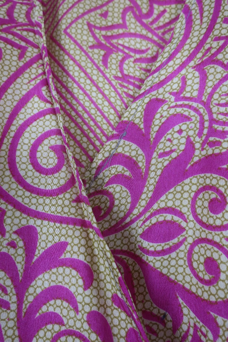 Venus Midi Wrap Dress - Fiery Pink Paisley Stamps - Size S/M