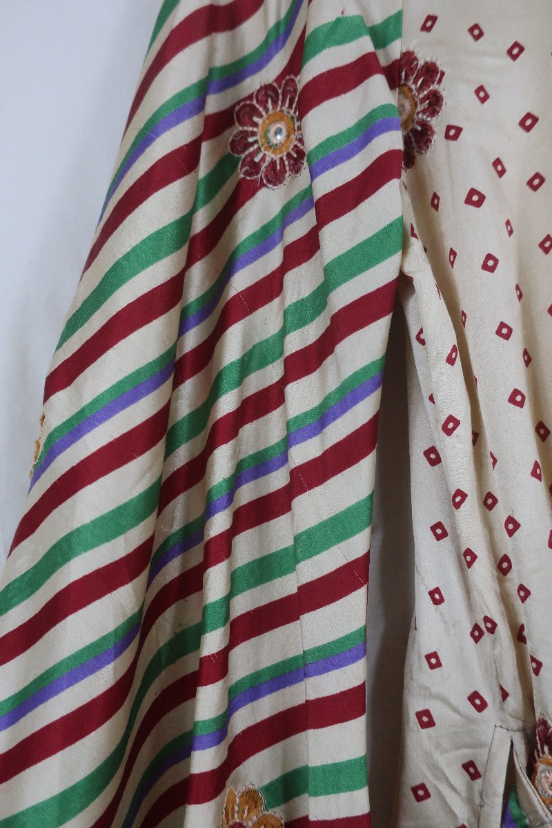 SALE | Venus Midi Wrap Dress - Embellished Flowers & Stripes - Size XS